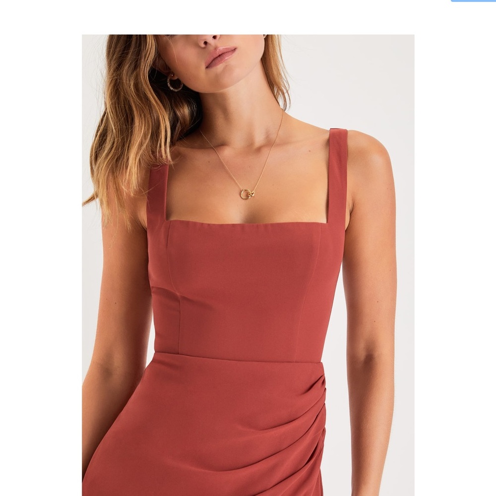 Lulu's Disposition Rust Ruched Maxi Dress - Picture 3 of 9